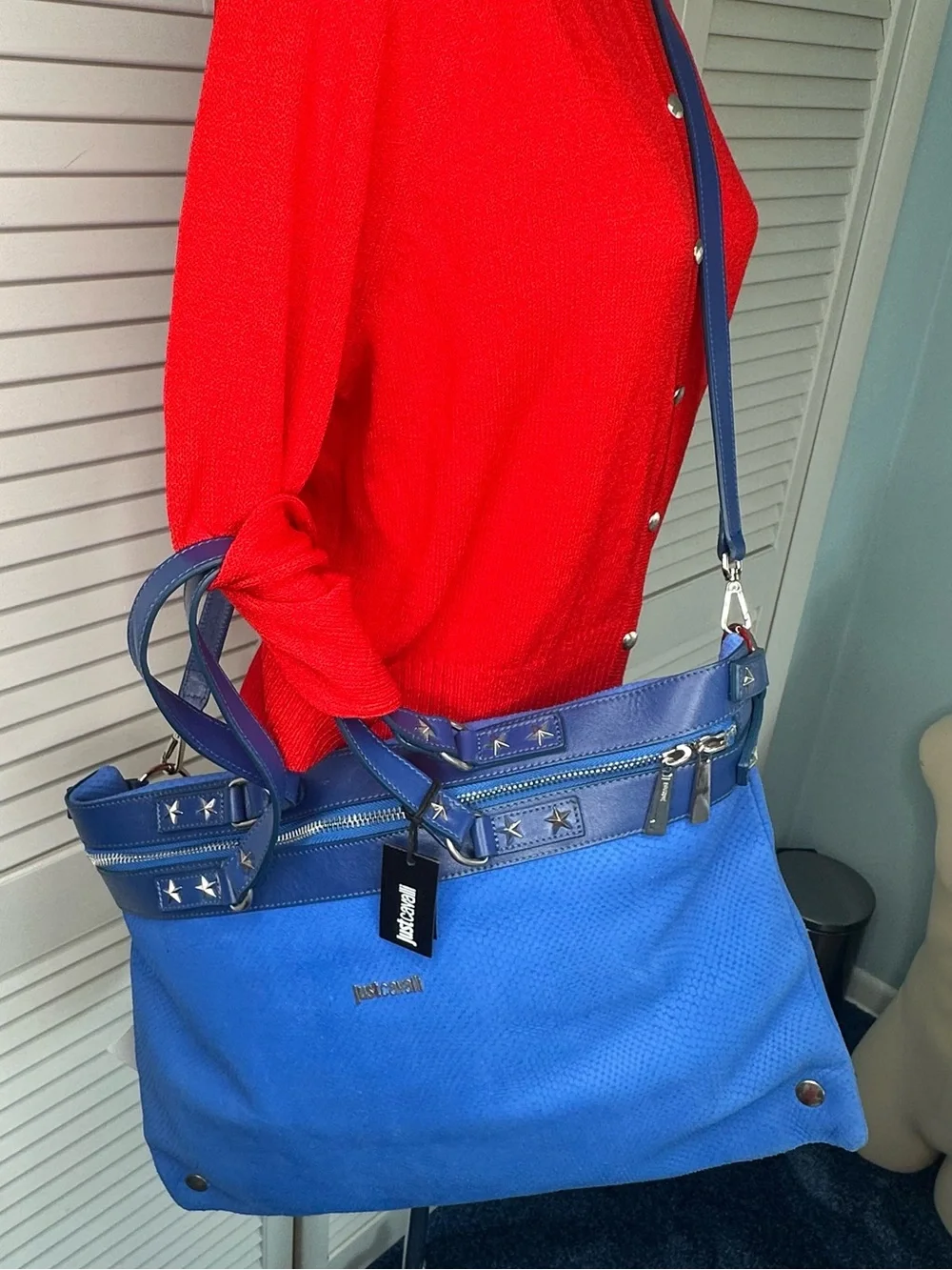 Just Cavalli Royal Blue Tote with Silver Star Trim